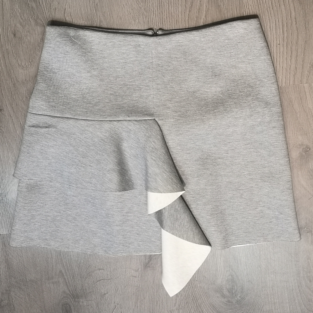 Authentic Asymmetrical Marni HEATHER GREY Compact Knit Jersey Ruffled Mini Skirt